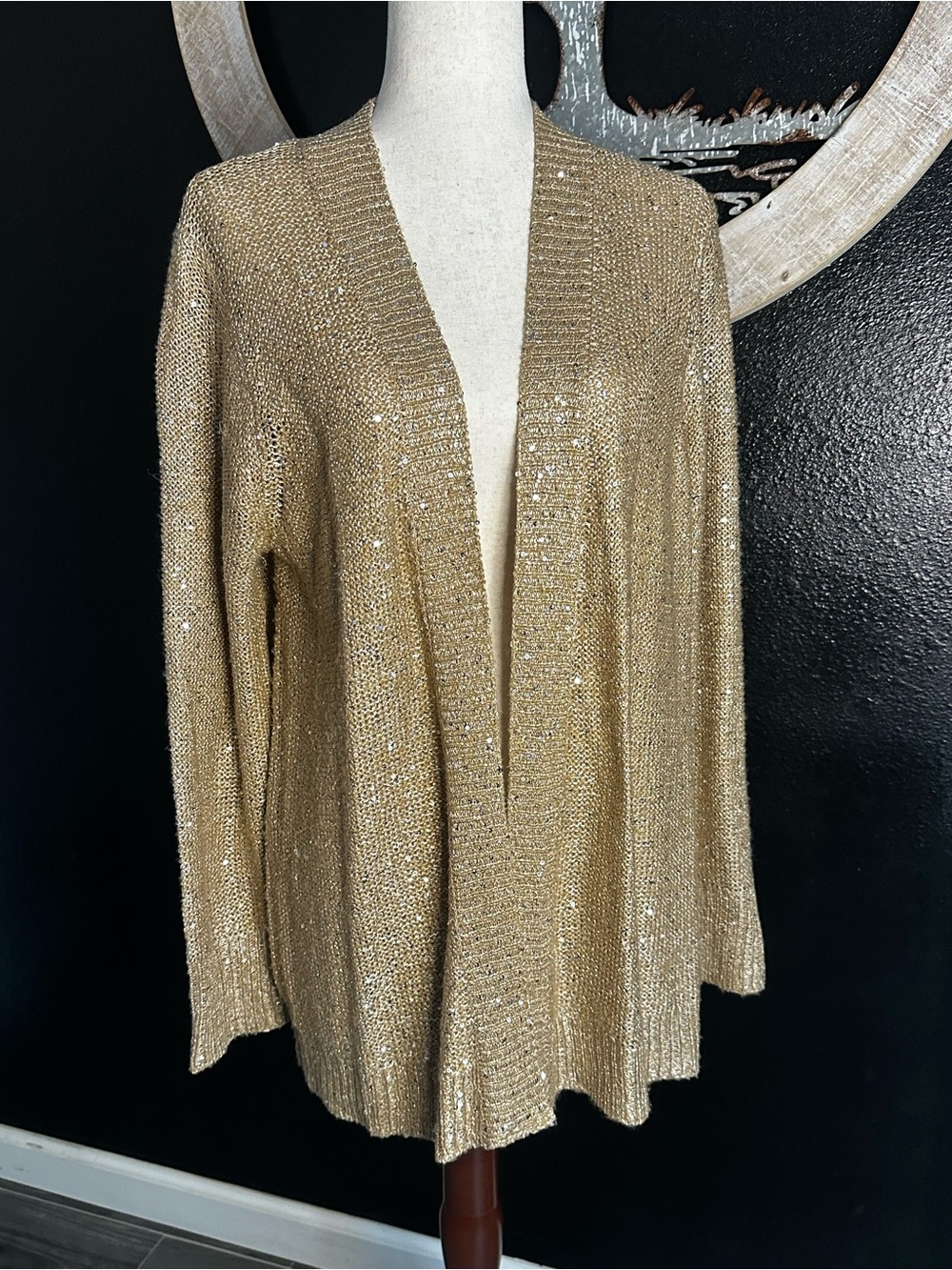 White Stag Gold Sequin Open Cardigan